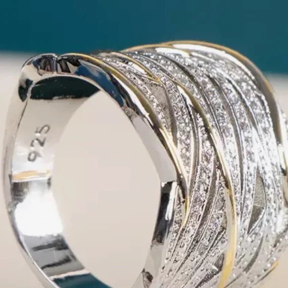 New Two Tone Multilayer 925 Sterling Silver Ring - Picture 5 of 9